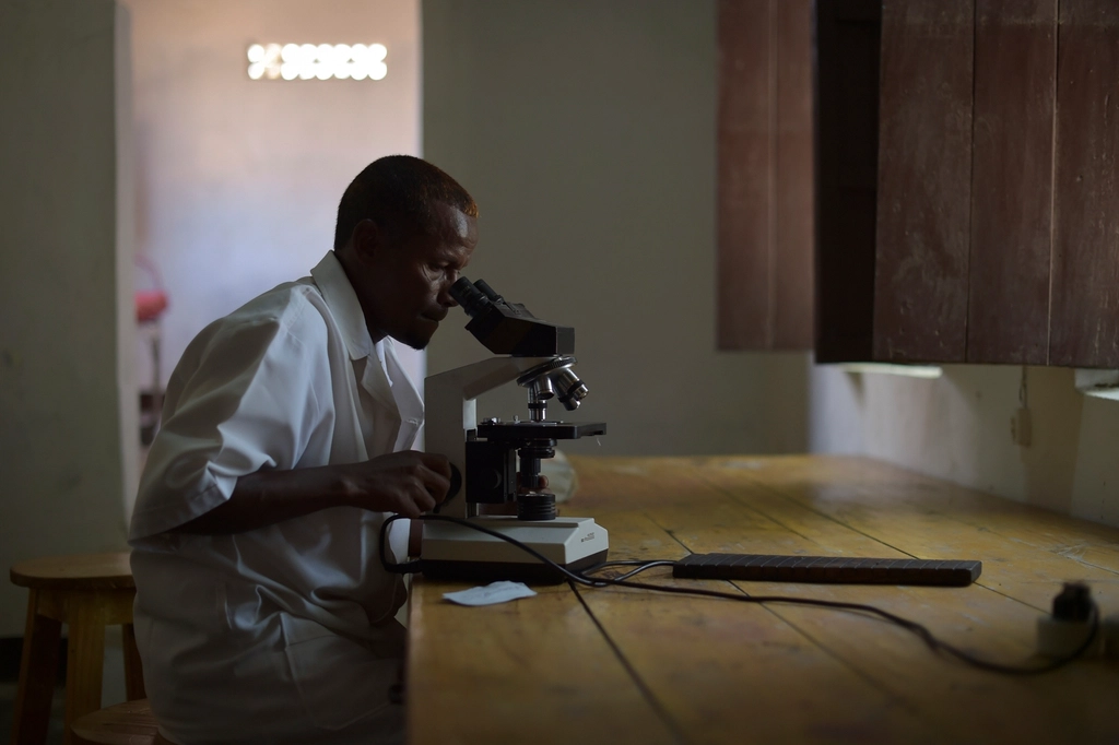 Laboratory technician examining a sample